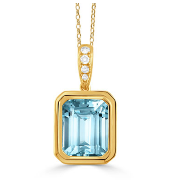 18K Yellow Gold Diamond Pendant with Sky Blue Topaz