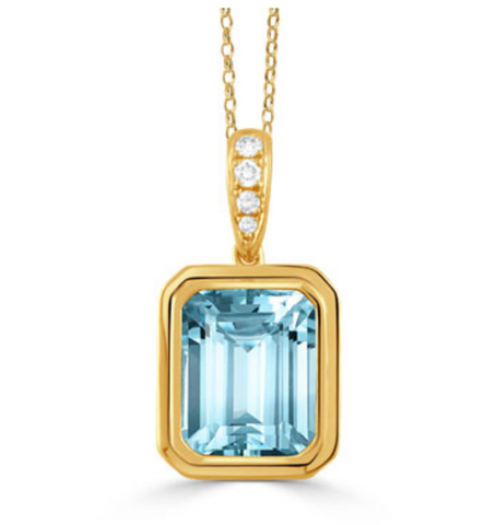 18K Yellow Gold Diamond Pendant with Sky Blue Topaz