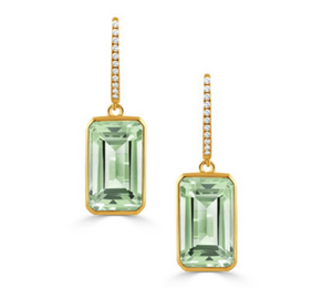 18K Yellow Gold Diamond Earrings with Green Amethyst