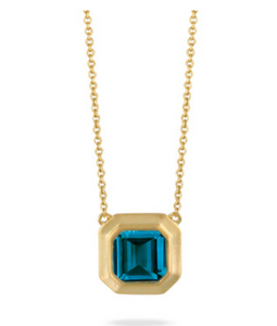 18K Yellow Gold Necklace with London Blue Topaz