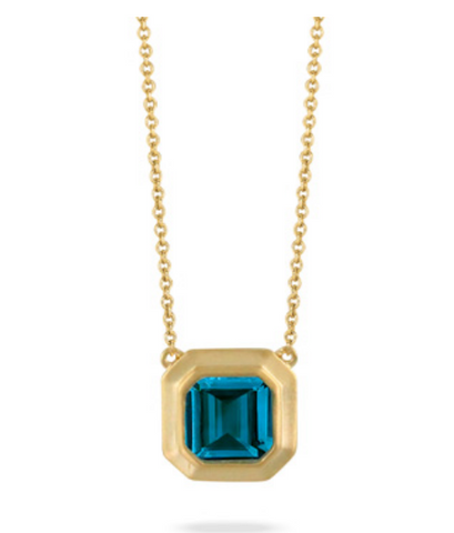 18K Yellow Gold Necklace with London Blue Topaz