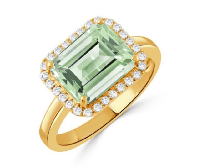 18K Yellow Gold Diamond Ring with Green Amethyst