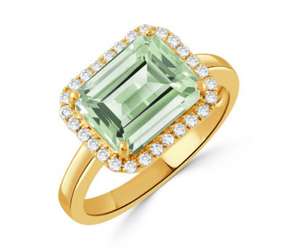 18K Yellow Gold Diamond Ring with Green Amethyst