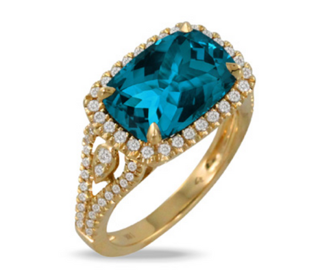18K Yellow Gold Diamond Ring with London Blue Topaz
