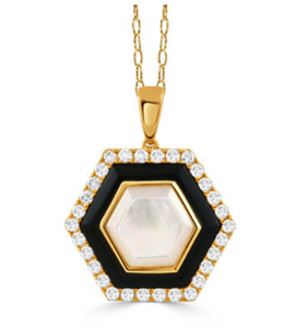 18K Yellow Gold Diamond Pendant with Black Onyx & White Mother of Pearl