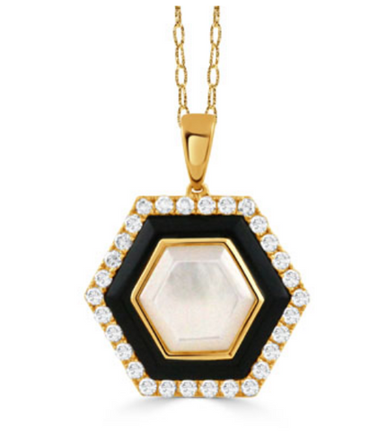 18K Yellow Gold Diamond Pendant with Black Onyx & White Mother of Pearl