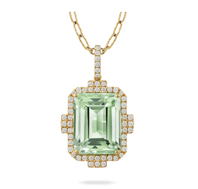 18K Yellow Gold Diamond Pendant with Green Amethyst