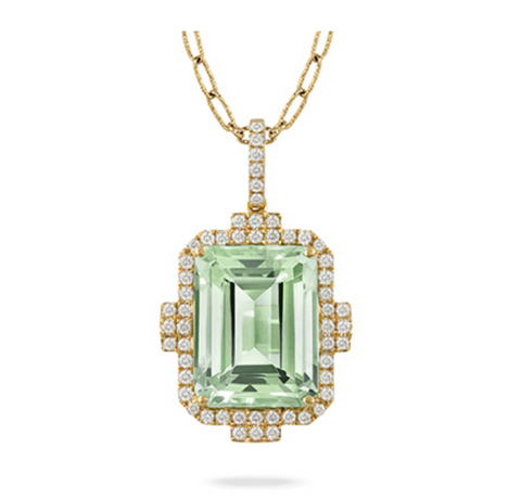 18K Yellow Gold Diamond Pendant with Green Amethyst