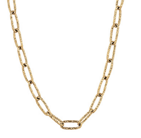 18K Yellow Gold 18-Inch Textured Big Link Fancy Chain