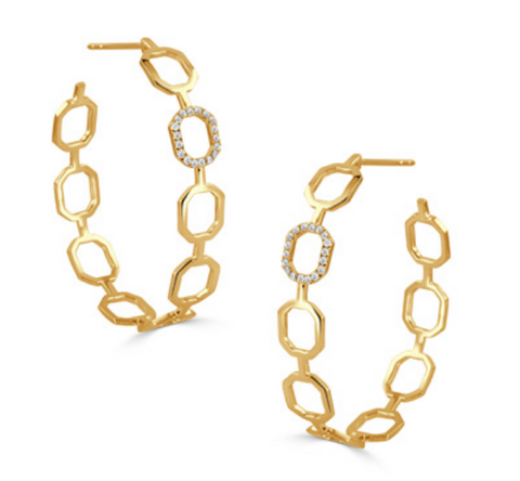 18K Yellow Gold Diamond Hoop Earrings