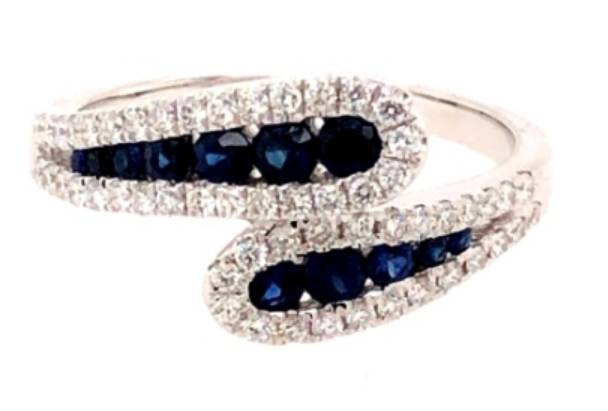 18K White Gold Diamond & Blue Sapphire Bypass Ring