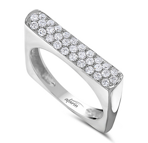 18K White Gold Diamond Bar Ring