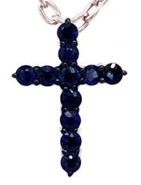 18K White Gold Blue Sapphire Cross Pendant