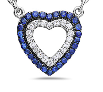 18K White Gold Diamond & Blue Sapphire Heart Necklace