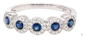 18K White Gold Diamond and Blue Sapphire Ring