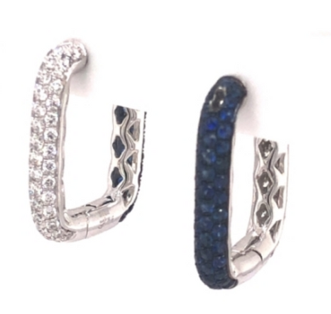 18K White Gold Diamond and Blue Sapphire Earrings