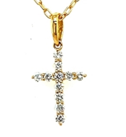18K Yellow Gold Diamond Cross Pendant
