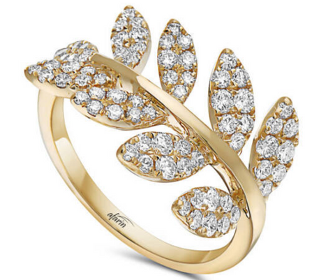 18K Yellow Gold Diamond Leaf Ring
