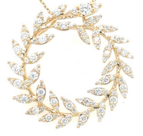 18K Yellow Gold Diamond Wreath Pendant