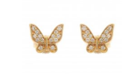 14K Yellow Gold Diamond Butterfly Stud Earrings
