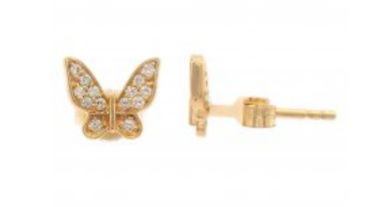 14K Yellow Gold Diamond Butterfly Stud Earrings
