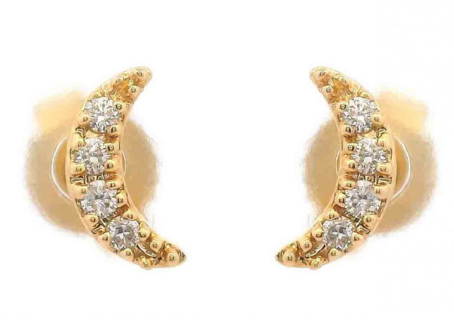 14K Yellow Gold Petite Crescent Moon Diamond Stud Earrings