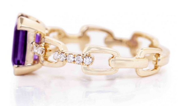 14K Yellow Gold Emerald Cut Amethyst Paperclip Ring
