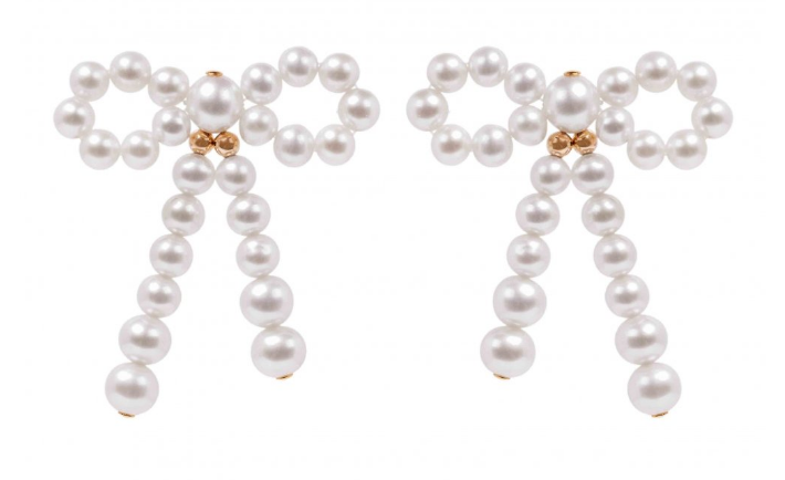 14K Yellow Gold Freshwater Pearl Bow Earrings
