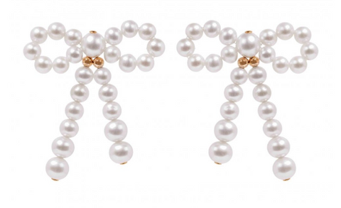14K Yellow Gold Freshwater Pearl Bow Earrings