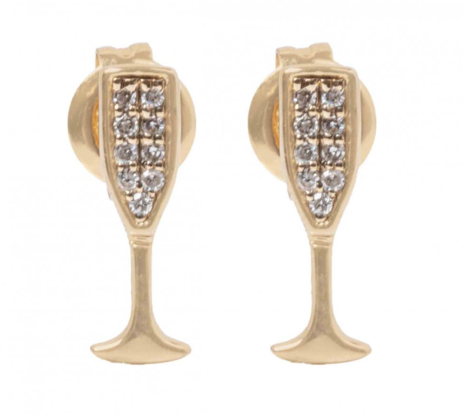 14K Yellow Gold Champagne Glass Diamond Stud Earrings