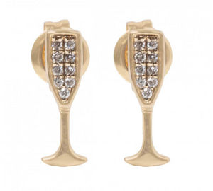 14K Yellow Gold Champagne Glass Diamond Stud Earrings