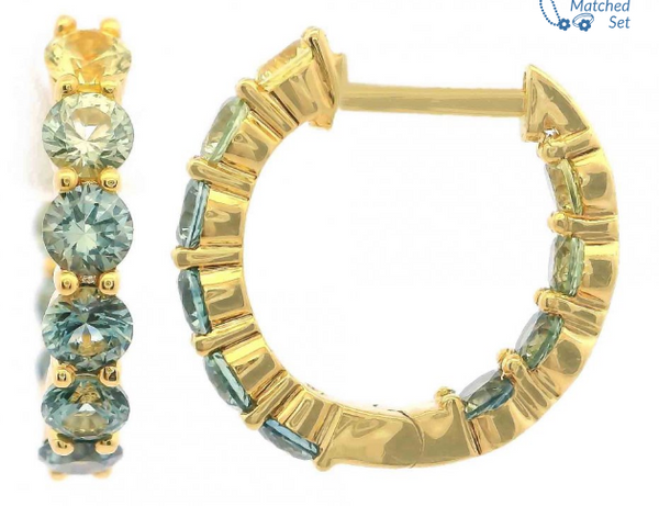 14K Yellow Gold Inside Out Ombre Sapphire Huggie Earrings