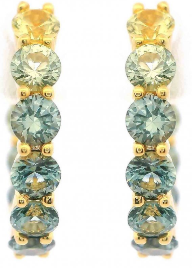 14K Yellow Gold Inside Out Ombre Sapphire Huggie Earrings