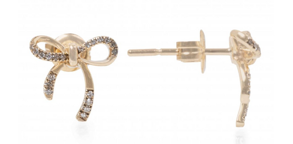14K Yellow Gold Diamond Bow Stud Earrings