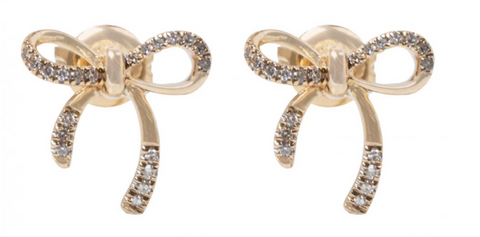 14K Yellow Gold Diamond Bow Stud Earrings