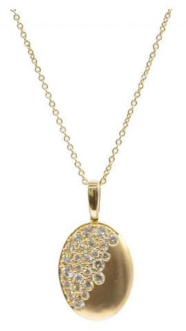 14K Yellow Gold Oval Scattered Diamond Pendant Necklace