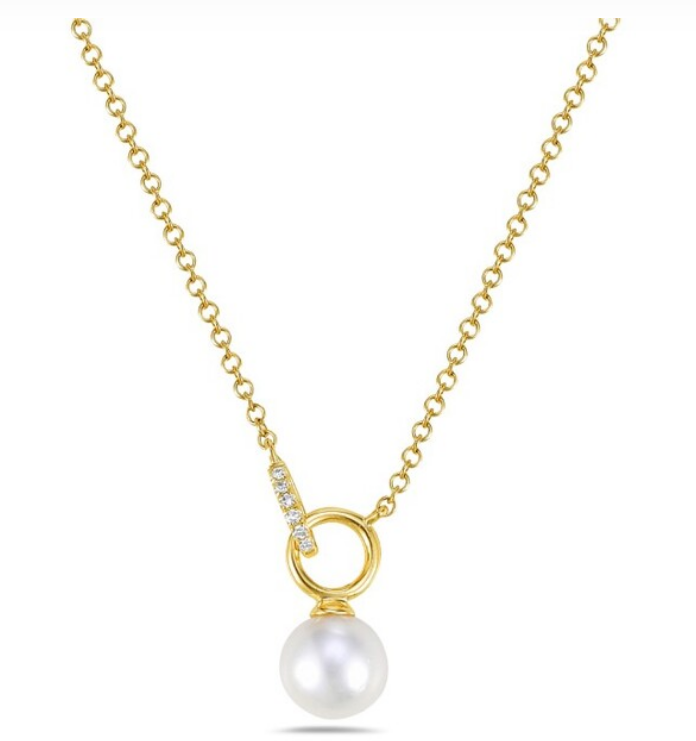 14K Yellow Gold Pearl & Diamond Necklace