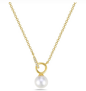 14K Yellow Gold Pearl & Diamond Necklace