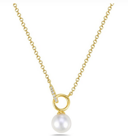 14K Yellow Gold Pearl & Diamond Necklace