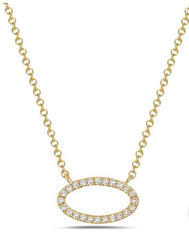 14K Yellow Gold Diamond Oval Necklace