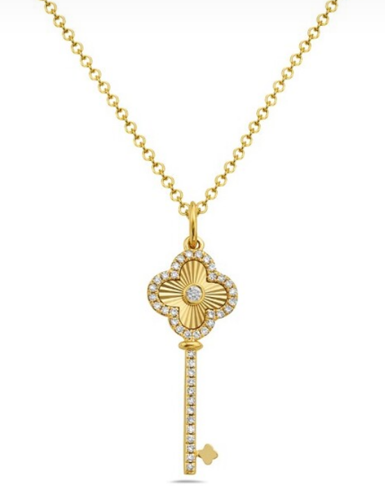 14K Yellow Gold Diamond Key Necklace