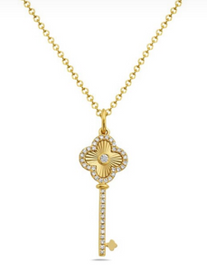 14K Yellow Gold Diamond Key Necklace