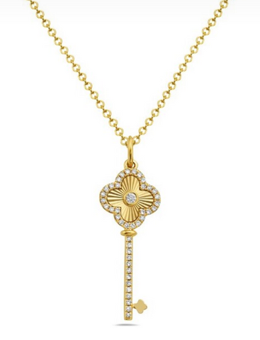 14K Yellow Gold Diamond Key Necklace