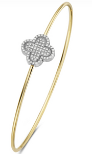 14K Two-Tone Diamond Clover Bangle: