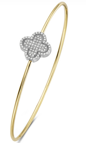 14K Two-Tone Diamond Clover Bangle: