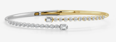 14K Gold Emerald-Cut & Round Diamond Two-Tone Bangle