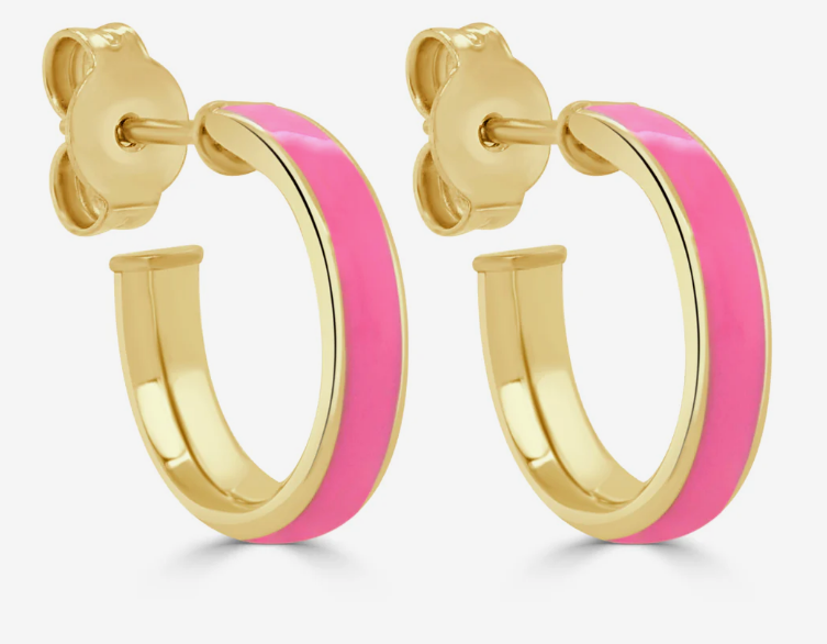 14k Gold Round Enamel Open Hoops