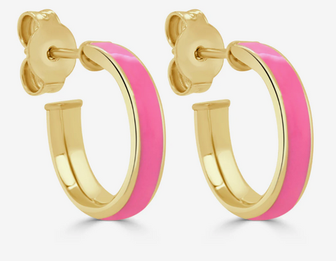 14k Gold Round Enamel Open Hoops