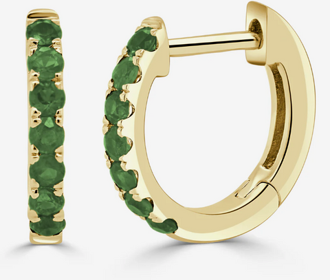 4K Gold & Emerald Huggy Earrings