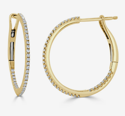 14k Gold & Diamond Skinny Hoop Earrings